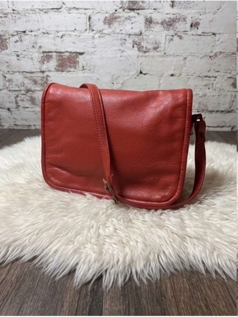 Vintage BARGANZA Red Leather Crossbody Flap Bag Map Lining